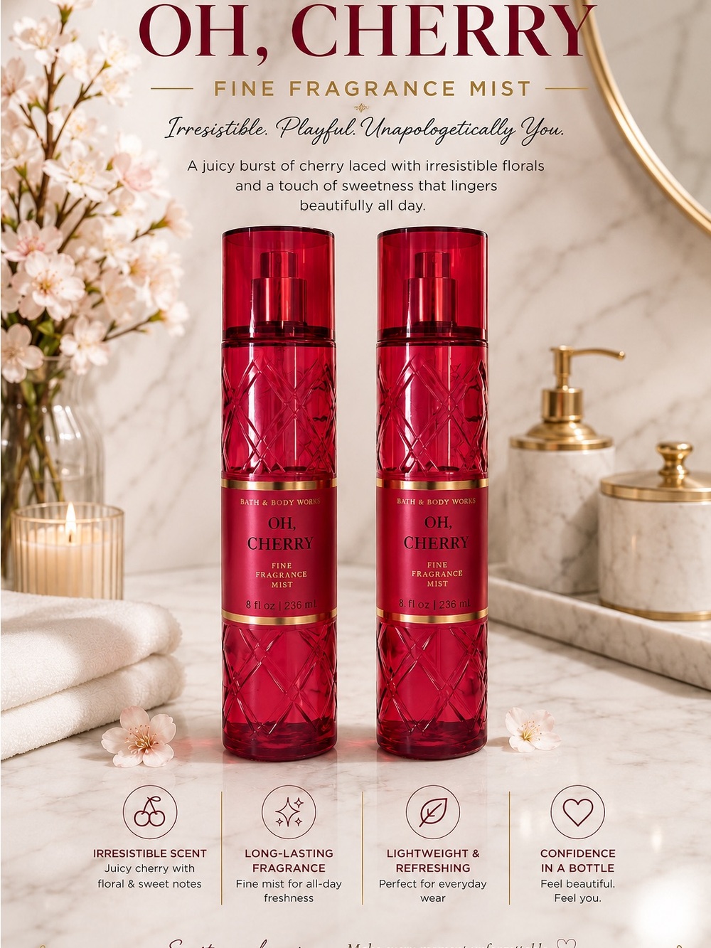 Bath and Body Works OH CHERRY Luxury Fragrance Mist Duo